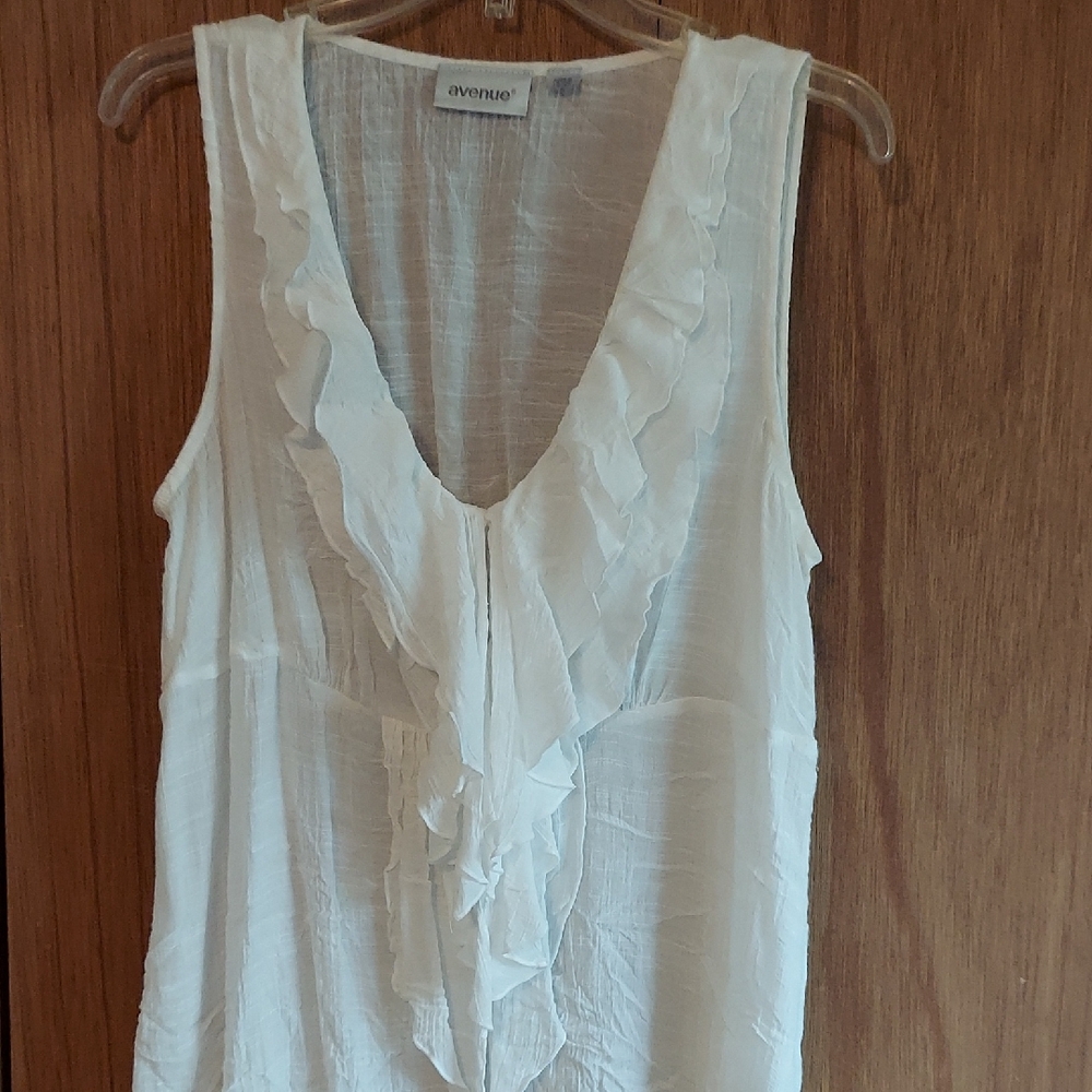 Avenue Women's White Ruffle Blouse